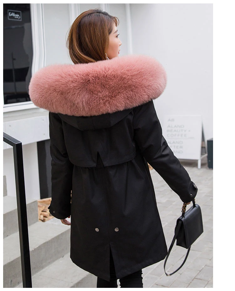 Fashion Women's Rabbit Fur Lining Hooded Maxi Long Coat Parkas Outwear Real Large Fox Fur Collar Female Winter Jacket DHL XXXL enlarge