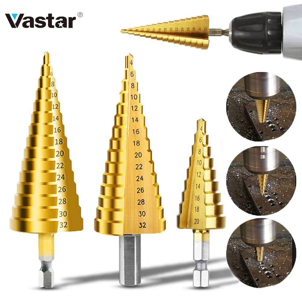 Vastar HSS стальная титановая ступенчатая сверла 3-12 мм 4-12 мм 4-20 мм ступенчатая конусная Cutt инструменты металлический сверло Набор для деревообработки дерева
