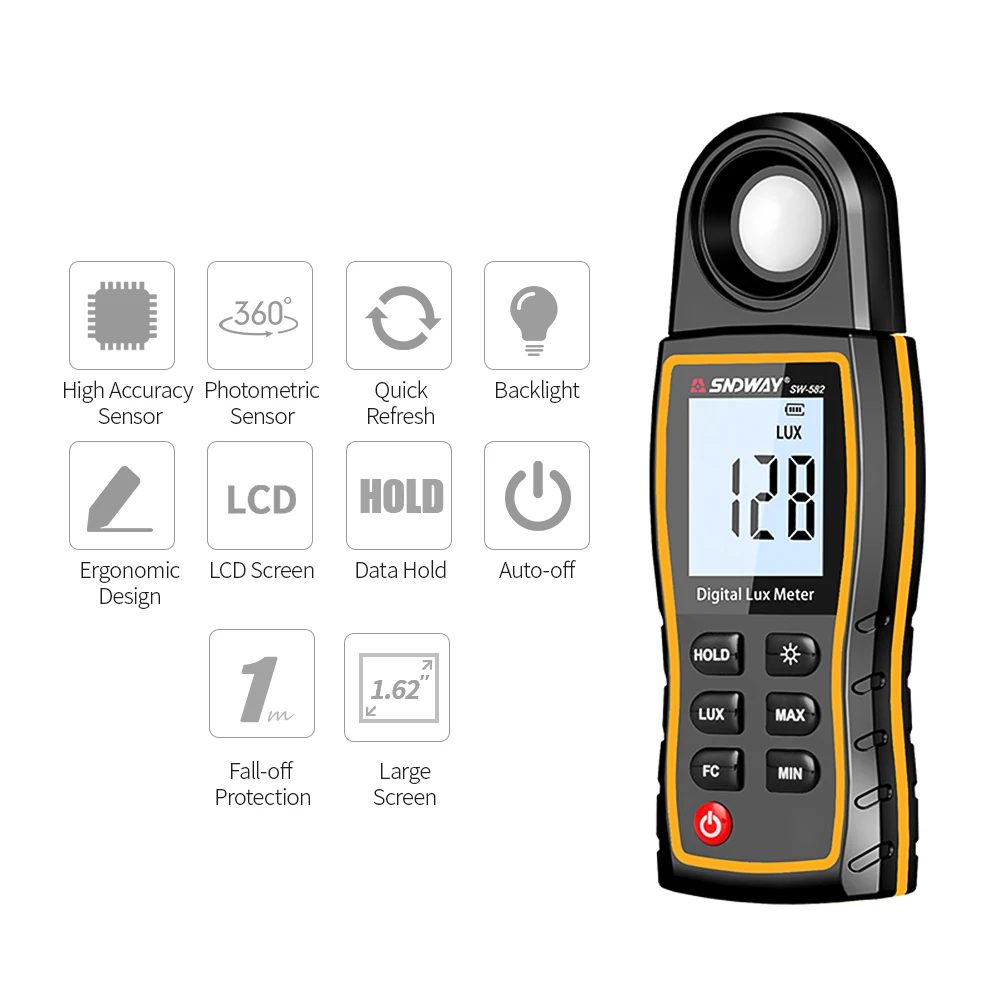 SNDWAY SW-582 Digital Lux Meter LCD Display Handheld Auto Range Luminometer Photometer Luxmeter Light 0-199 900 | Инструменты