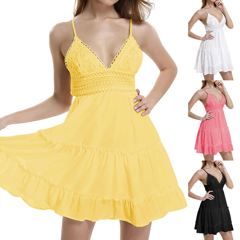 Женское пляжное платье в стиле бохо LAAMEI белое вечернее с кружевным бантом