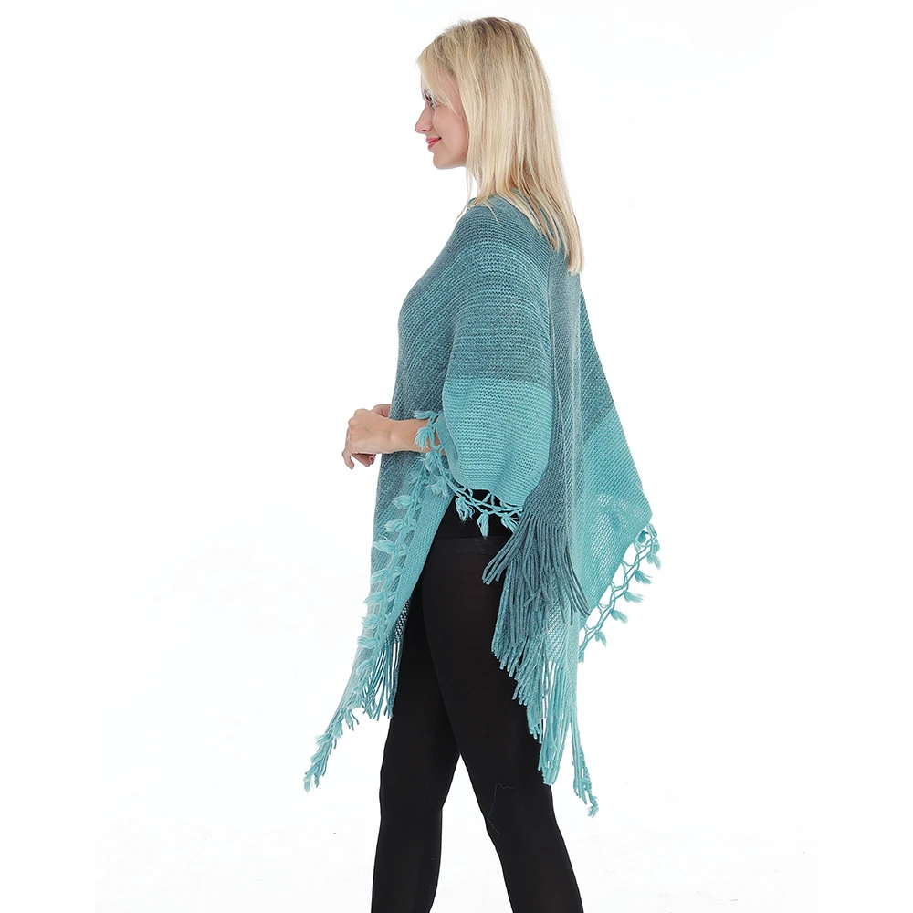 Женское пончо хлопковое с цветной шалью| |