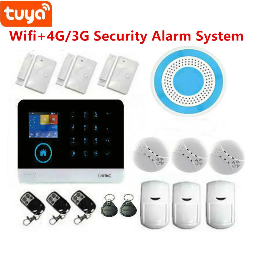 

WIFI 4G GSM GPRS Home Security Alarm System Mini PIR Motion Door Detector 9 Language 2.4 inch TFT Display APP RFID Control