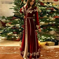 elegant winter moroccan kaftan velour evening dress long sleeves dubai muslim women formal occasion gown gold appliques