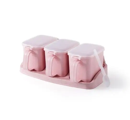 3 Pink Пшеничная солома кухонные инструменты банка для специй Приправа Коробка для соли и специй коробка для хранения - Цвет: 3 Pink