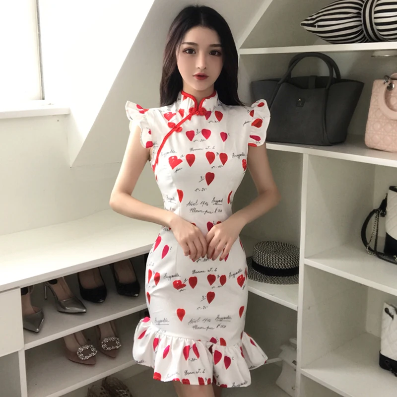 Китайское платье, красное и белое, cheongsam, современное, qipao, вечернее платье, для ночного клуба, ретро, cheongsam, рыбий хвост, юбка, бодикон, qi pao