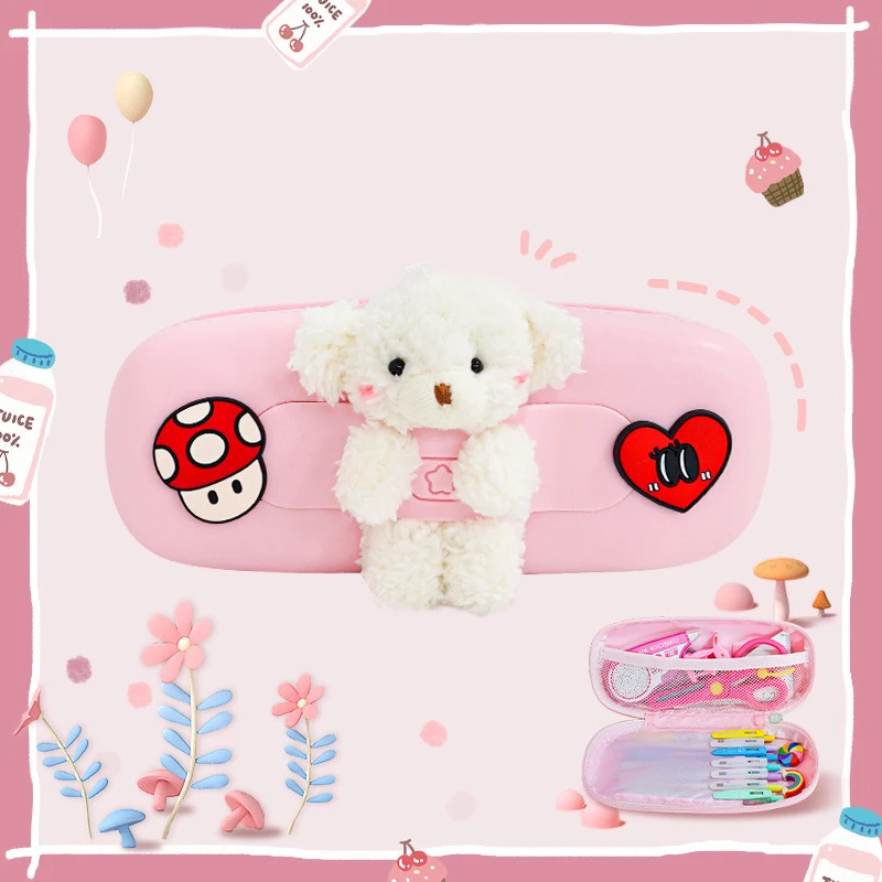 

Cartoon Pencil Case with Compartment Pencil Bags 3D Bear Design Stationery Storage Bag Back To School Gift for Boys Girls