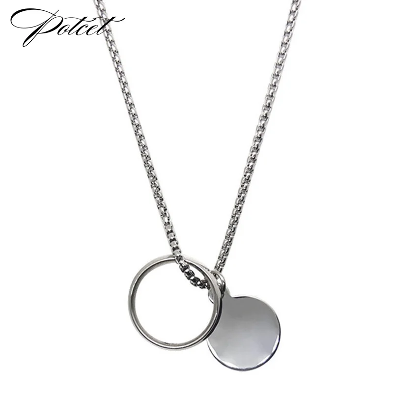 

POTCET Unisex Stainless Steel Ring Round Brand Titanium Steel Necklace Pendant Geometric Fashion Hip Hop Party Jewelry