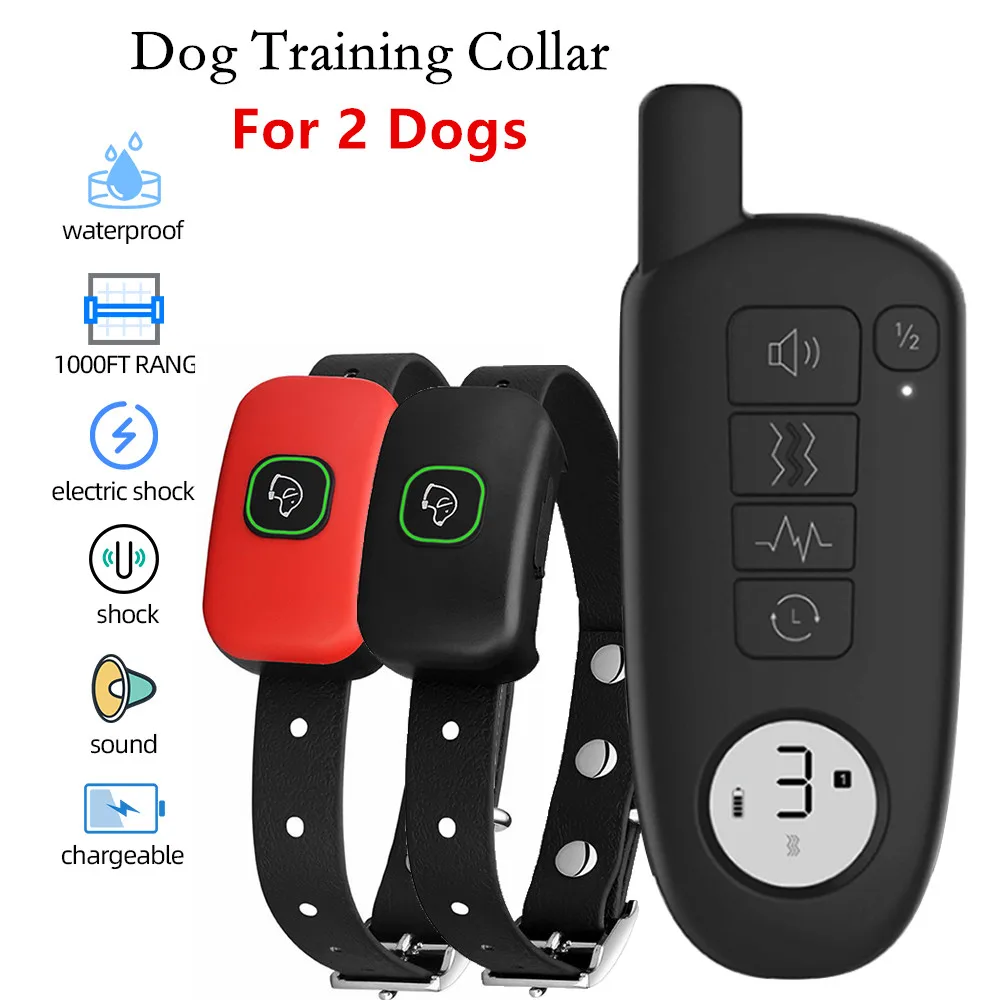 

1000ft Dog Training Collar Waterproof Electric Shock Vibration Sound Dogs Bark Collar For Small Medium Large Dogs Trainer