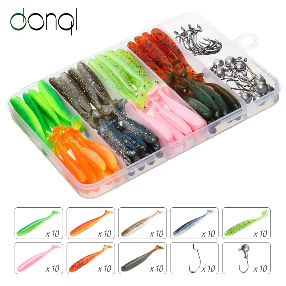 

DONQL 20/40Pcs/Box Shiner Fishing Lures Silicone Double Color Soft Lures T-tail Wobblers Baits Artificial Carp Fishing Tackle