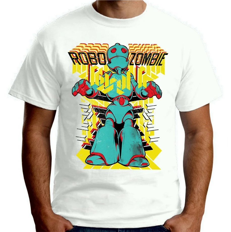 Velocitee Мужская футболка зомби Робот Ретро японский V93 Футболка с принтом|Мужские