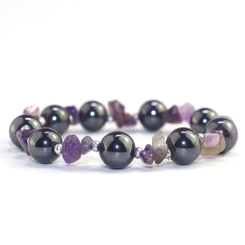 FYJS уникальный ручной работы Плетение гематит эластичный браслет неправильной