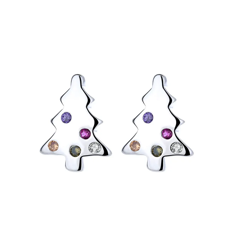 

Vintage Wedding Jewelry Stud Earrings Cute Female Small Christmas Tree Earrings Crystal 925 Sterling Silver Earrings For Women