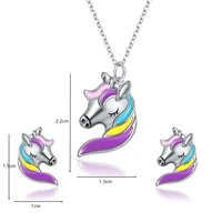 2021 new jewelry unicorn necklace colorful pony clavicle chain earrings gift set for children