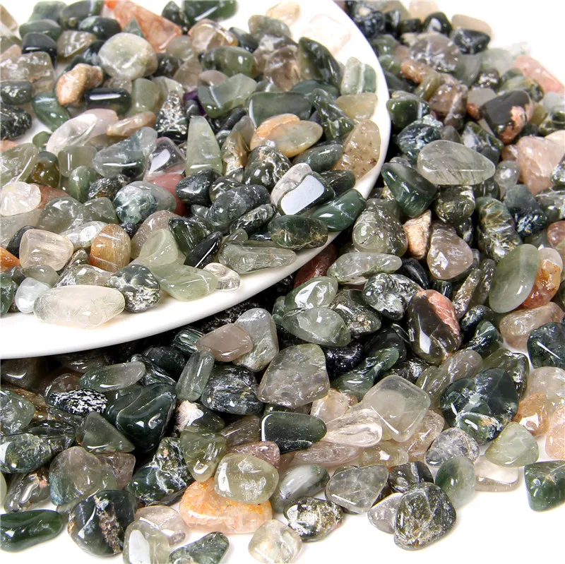 Зеленые рутиловые кварцевые чипы из натурального камня крошечный самородок