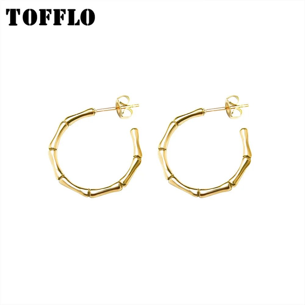 

TOFFLO Stainless Steel Stainless Steel Bamboo Ring Earrings Letter C Shape Opening Earrings Jewelry For Female BSF271