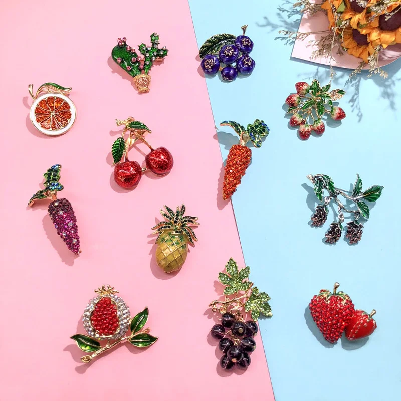 Crystal Fruit Brooches Carrot/ Christmas Tree / Cactus Brooch Pins Jewelry Decoration Scarf Cardigan Pendant Accessories|Булавки и