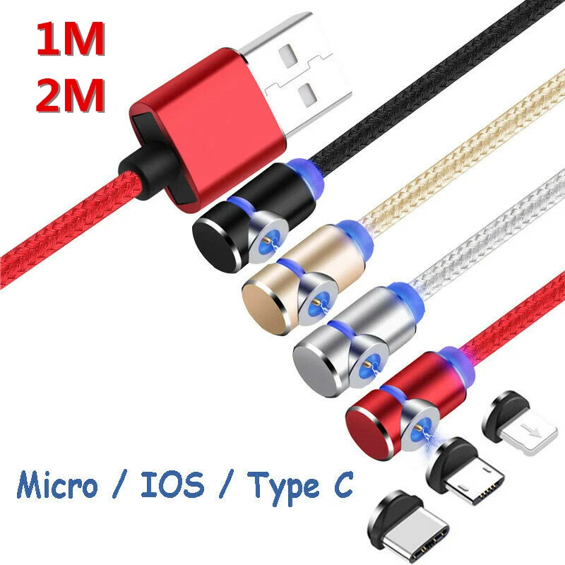 Магнитный кабель Micro Usb 1 м 2 штекер зарядного кабеля 90 градусов Тип C для быстрой зарядки IPhone Samsung huawei|Кабели