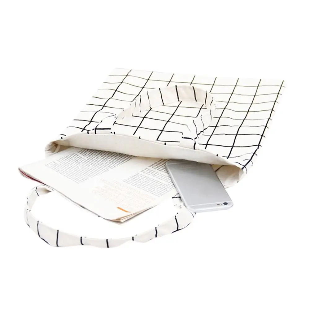 Женская Студенческая хлопковая льняная модная клетчатая сумка тоут через плечо