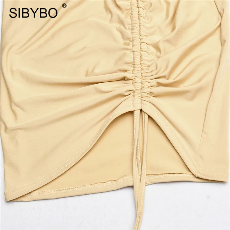

Sibybo Sexy Front Ruched Dress Women Summer Bandage Bodycon Dresses 2020 Female Sleeveless Drawstring Night Party Vestidos Short