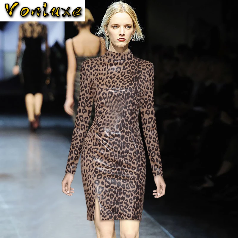 Женское облегающее платье-карандаш из ПУ кожи с леопардовым принтом | Женская