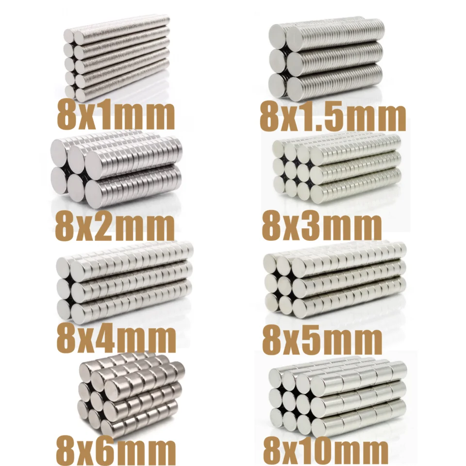 Круглый магнит N35 20 ~ 500 шт. 8x1 5 8x2 8x3 8x 4 8 x5 8x6 8x10 неодимовый Постоянный NdFeB