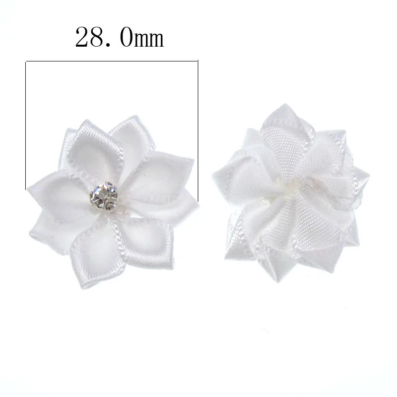 12 шт. 1 дюйм белая атласная лента цветы белые Стразы Аппликации Цветочные банты
