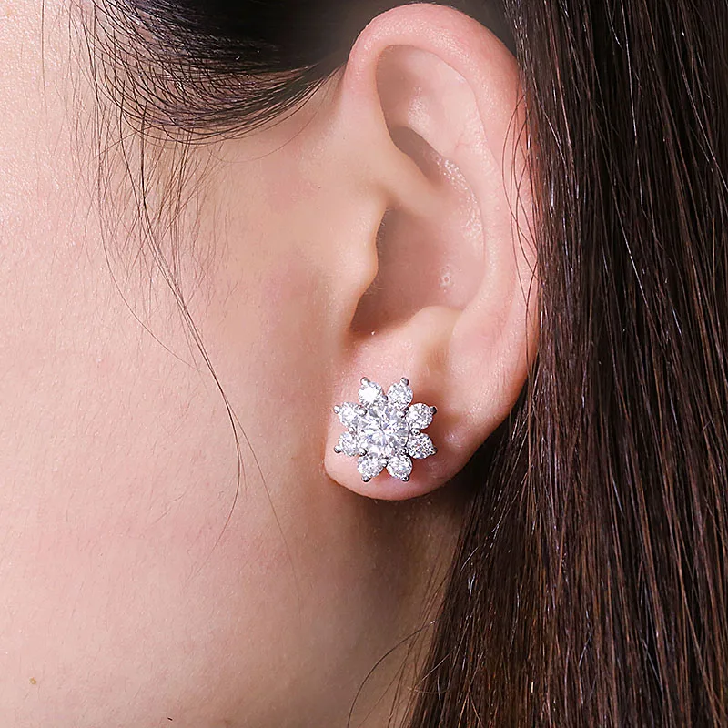 

1.0ctw 5.0mm Round Excellent Cut DF Color VVS1 Moissanite Earring Flower Earring Real 18K White gold Stud Push Back