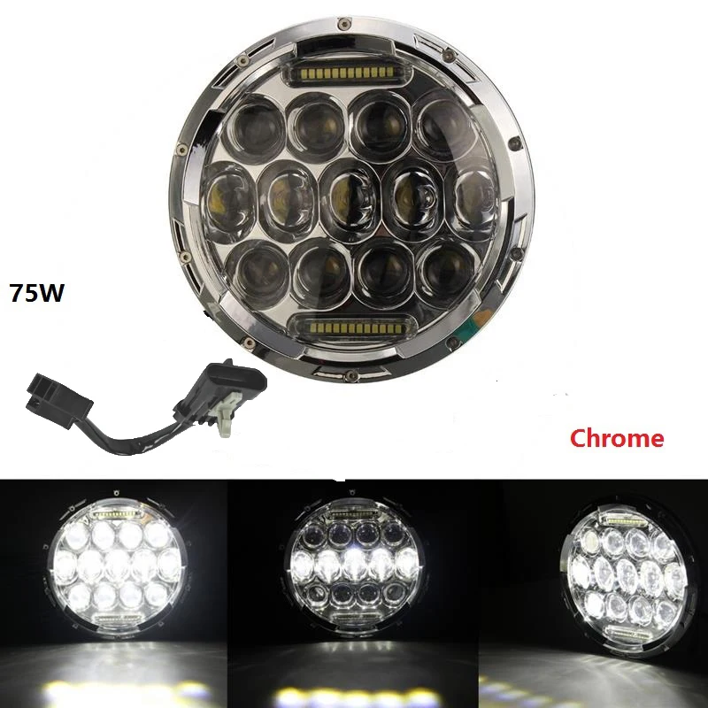 75W headlight chrome Круглый 7 ''мотоцикл черный проектор Moto светодиодный светильник лампа головной светильник для Harley Sportster Touring Street Glide Softail FLHXF Trike - Цвет: 75W headlight chrome