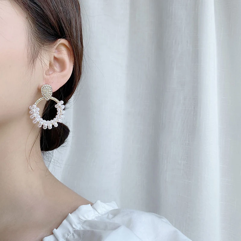 

Fashion imitation Pearl Earrings for Women Big Circle Hoop Drop Earrings Korean Statement Earrings 2021 Trend Jewelry Gift