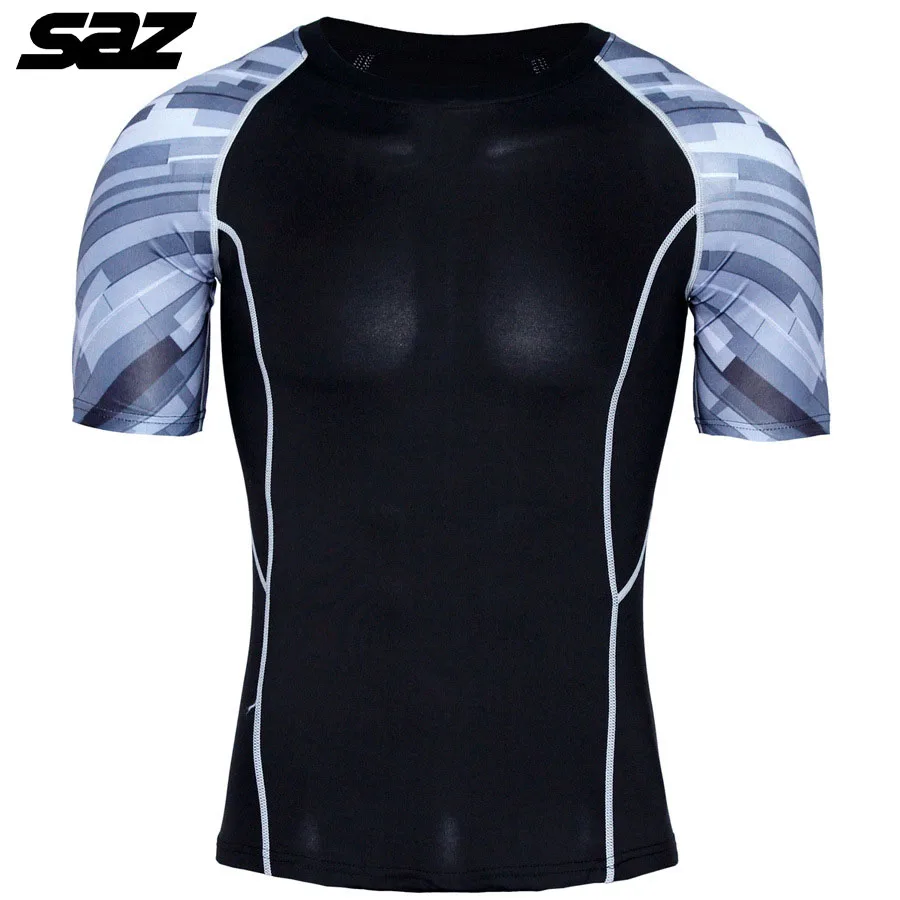 

SAZ Men Sportswear Compression short sleeve Quick Dry Running Clothes Sports Joggers Training Fitness shirts