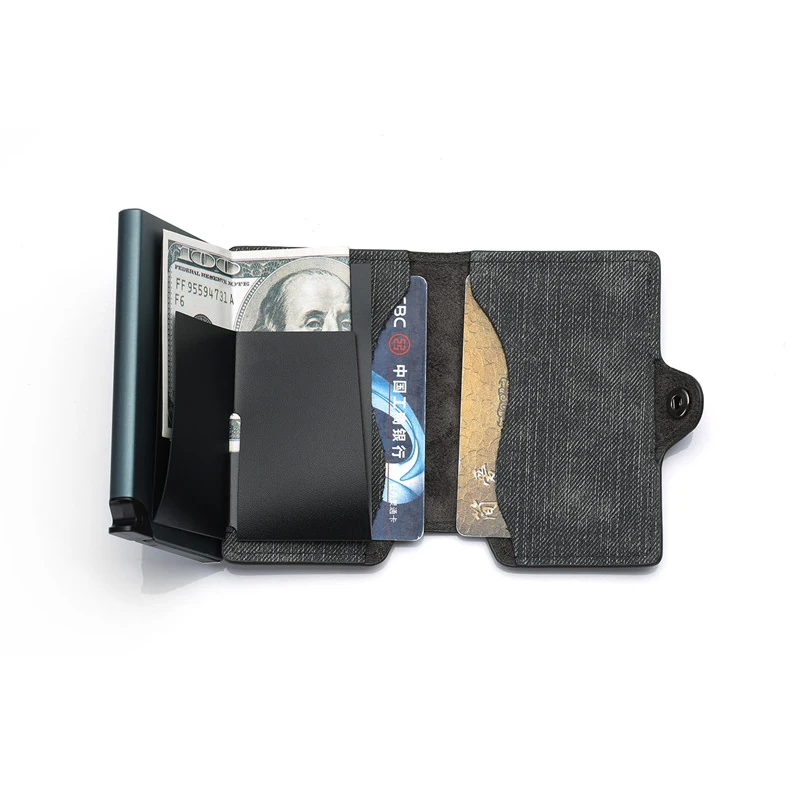 

BISI GORO 2021 Credit Card Wallet New RFID Blocking Slim Card Holder PU Single Aluminum Box Business Hasp Card Case Slim Wallet