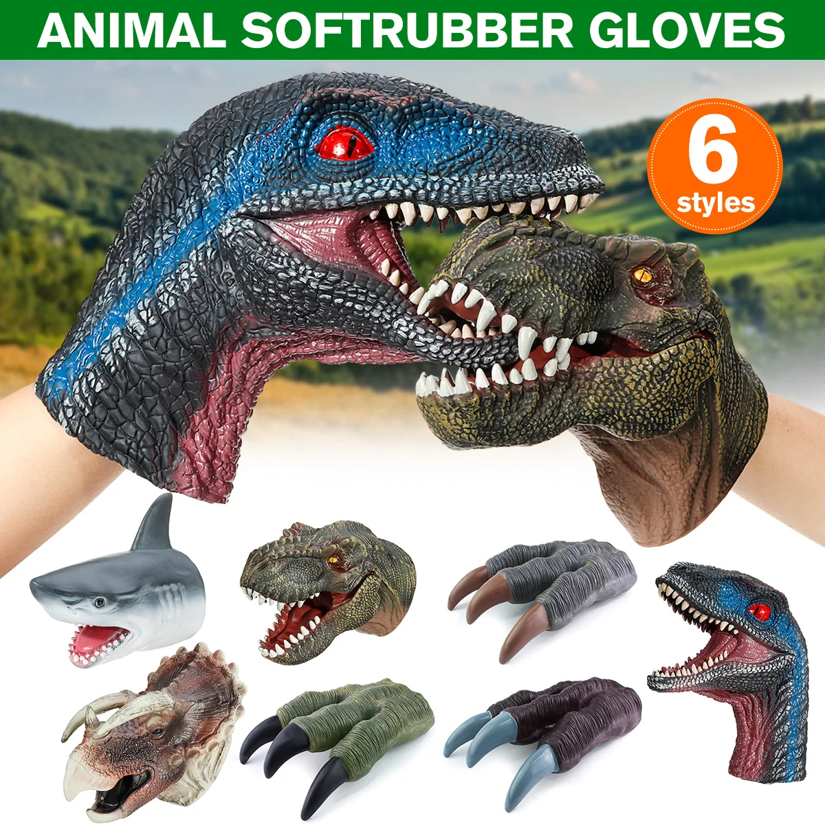 

Soft Vinyl Rubber Animal Head Hand Puppet Figure Toys Gloves For Children Model Gift Dinosaur Hand Puppet Toys For Children