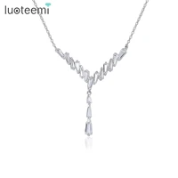 luoteemi silver color geometric luxury clear crystal cubic zircon stone choker bridal necklace for women wedding jewelry collar