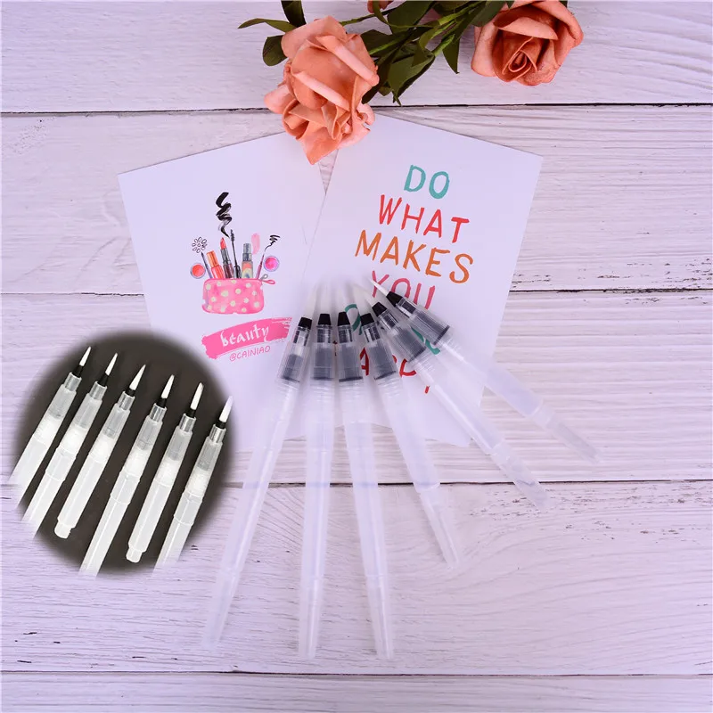 6pcs/set Refillable Paint brush Water Brush Ink Pen Color soft head Calligraphy Drawing Painting Illustration | Канцтовары для