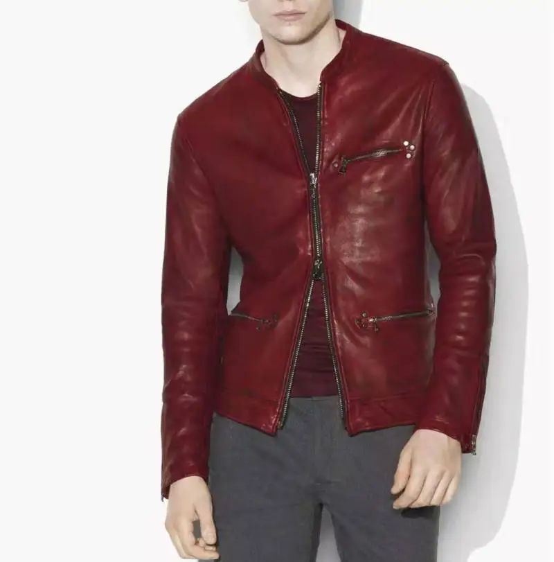 

Burst Crystal Vegetable Tanned Rust Red! Italian Sheepskin Designer Original Men's Leather Jacket Leather Jacket