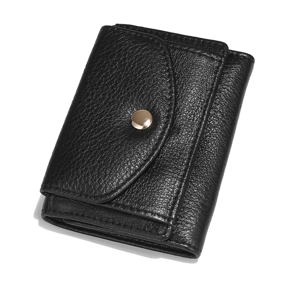 

Cowhide Wallet Short Credit Business Card Holders Genuine Leather Women Men Coin Purse Pocket Female Fashion Money Bag