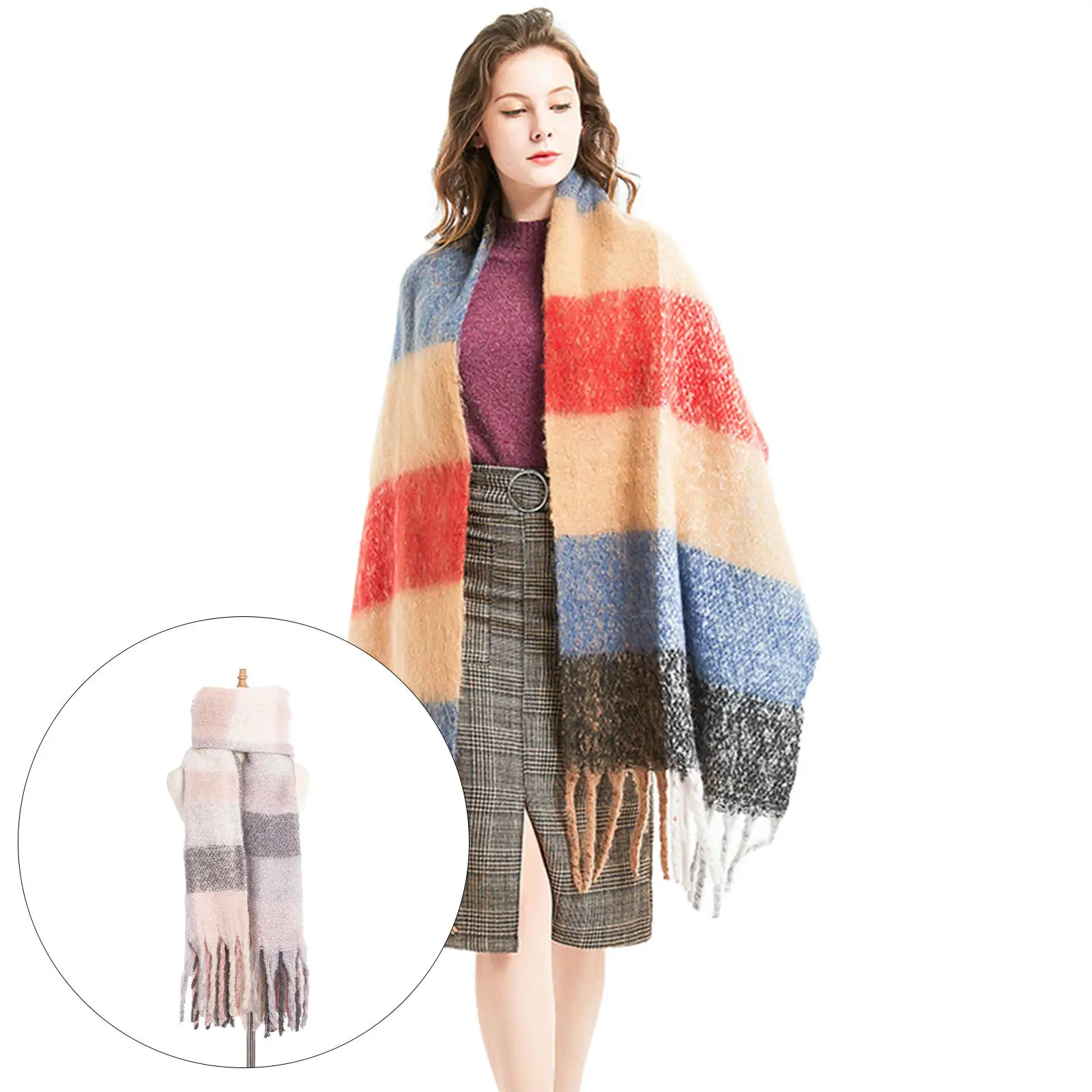 

Womens Plaid Winter Scarf Fashion Long Tassels Wrap Shawl Cape Blanket Scarf