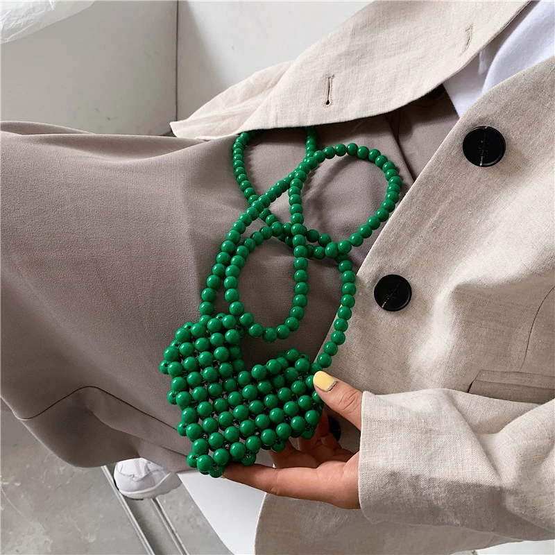 

Acrylic Beaded Woven Messenger Bag New Fashion Girl Shoulder Bags Mini Heart-shaped Pack Crossbody Packs Lipstick Package Women