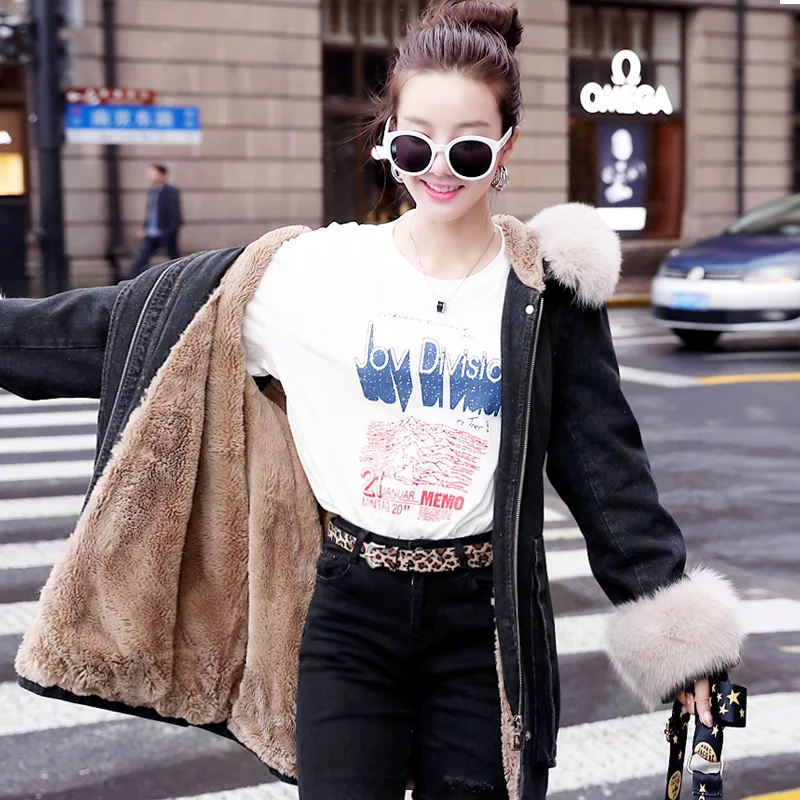 Женская длинная куртка с большим меховым воротником шуба из искусственного меха