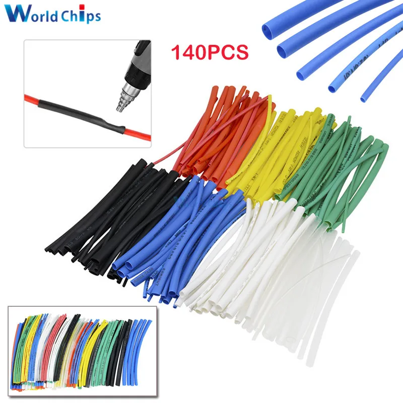 

140Pcs Car Electrical Cable Heat Shrink Tube Tubing For Wrap Sleeve Assorted 5 Sizes 7 Colors Polyolefin New Electric Unit Part