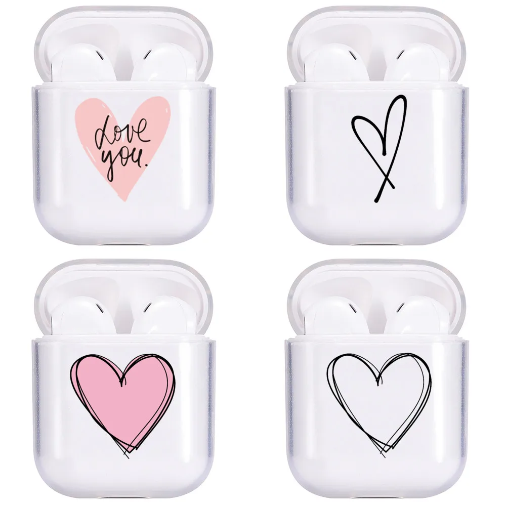 Прозрачный чехол для Airpods 2 с милым сердцем и надписью прозрачный жесткий