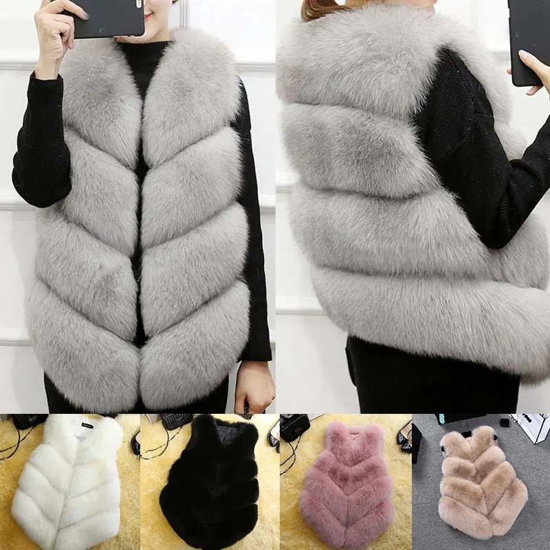

Women Vest V-Neck Gilet Jacket Sleeveless Fashion Soft Plush Outwear Soild Color Winter Warm Coat Faux Fur Casual Waistcoat