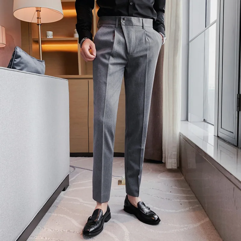 

Роскошные деловые брюки SYUHGFA высокого качества, Мужская одежда, простая приталенная формальная одежда, офисные брюки, Универсальные мужски...