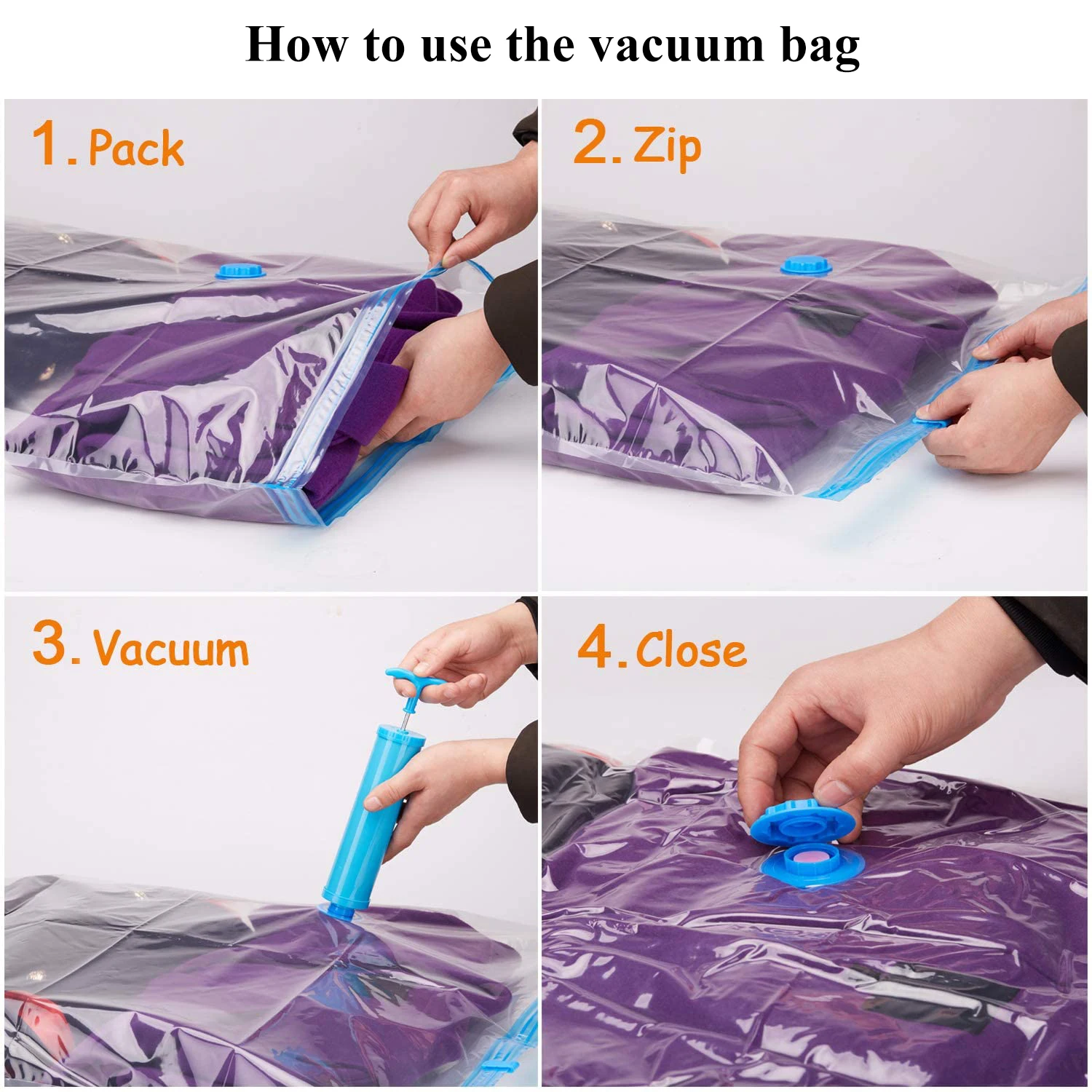 

Medium Vacuum Compression Storage Bags For Clothes Pillows Bedding Blanket More Space Save Travel Hand Pump Double Zipper Seal