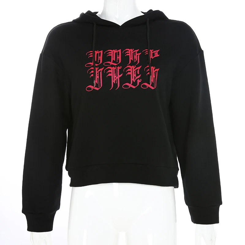 HEYounGIRL напечатаны Harajuku чёрное худи Женская Толстовка Повседневная Свободная Толстовка в стиле панк Женская Корейская толстовка с длинными рукавами Осень