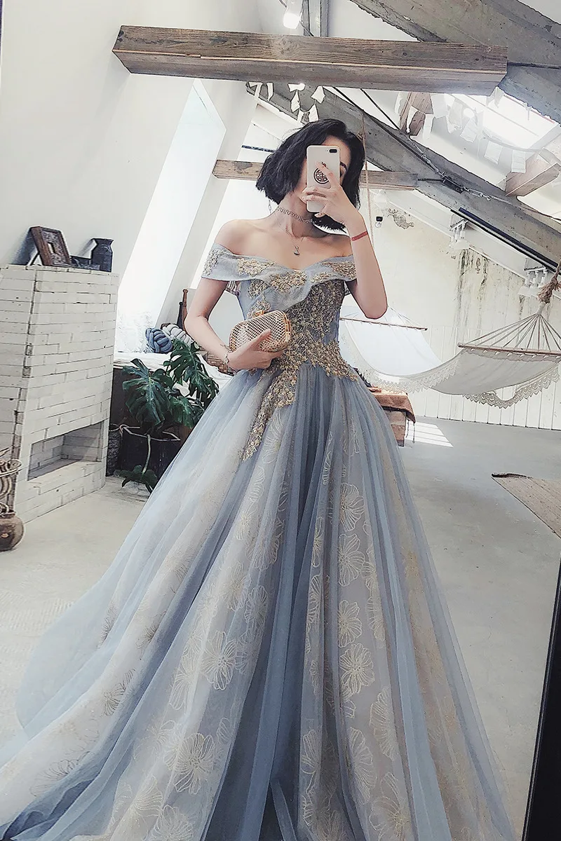 2022 New High-end Gold And Gray Palace Style Tutu Skirt  Dinner Annual Party Evening Dress Bride Out Yarn