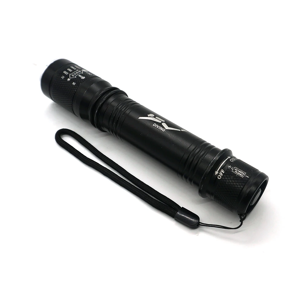 Aukelly Waterproof LED Diving Flashlight Underwater Zoomable Torch Lamp Portable rechargable scuba Light Use AAA/18650 Battery | Освещение