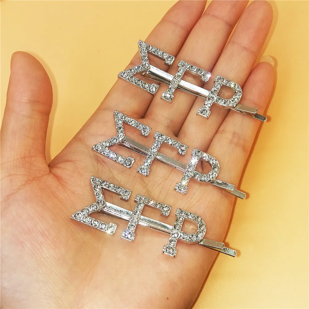 Серебряная заколка для волос зеркальные греческие буквы Sigma Gamma Rho роскошные