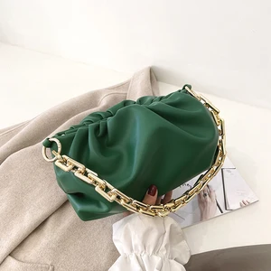 Clutch Thick Gold Chains Dumpling Clip Purse Bags for Women 2021 Underarm Shoulder Bag Pleated Baguette Pouch Totes Handbag