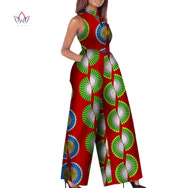 2019 Африканский принт женский комбинезон с круглым вырезом без рукавов